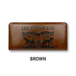 【新品】リーバイス ブラウン ラウンドファスナー長財布 ラベルパッチデザイン型押し【Levis】