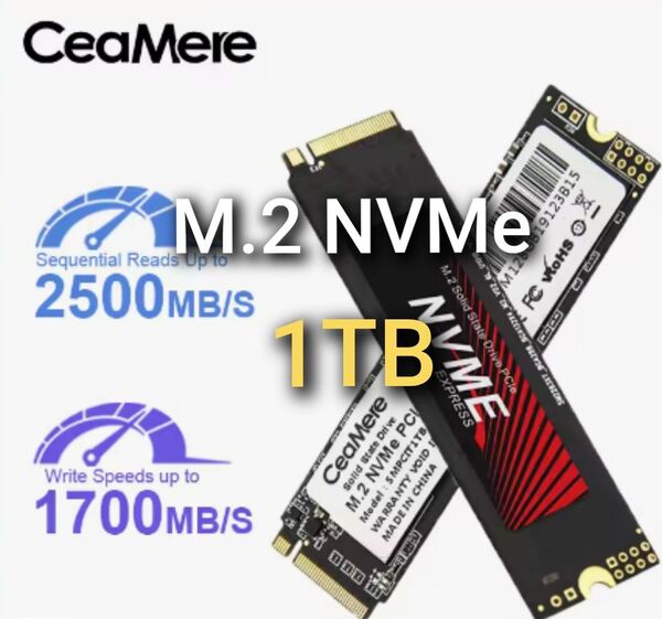 1TB SSD CeaMere M.2 NVMe (赤)PCIe3.0 x4