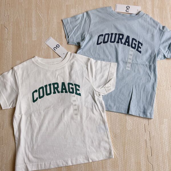 GU キッズTシャツ 2枚セット 110cm ロゴTシャツ シンプル 綿100% カレッジロゴ