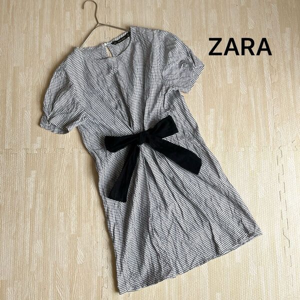ZARA チェック柄 チュニック ワンピース リボン付き