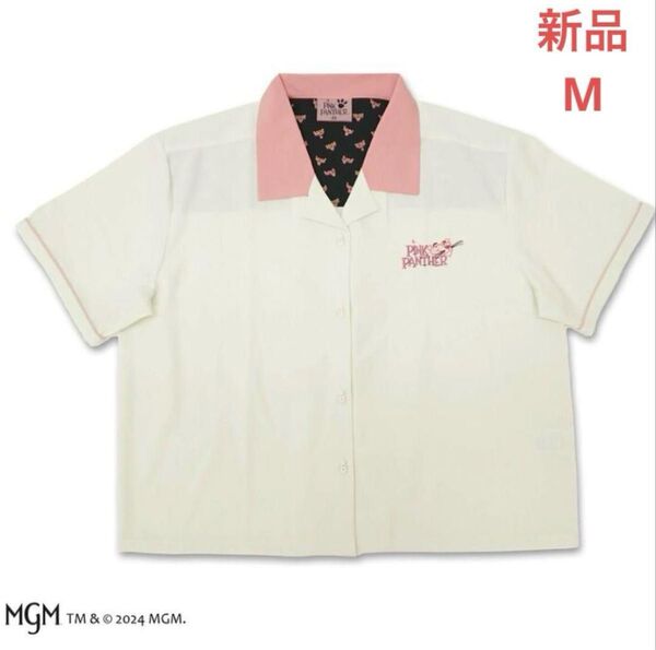 半袖 半袖シャツ ポロシャツ シャツ MGM PINK PANTHER ショートスリーブシャツ ボウリングシャツ ホワイト