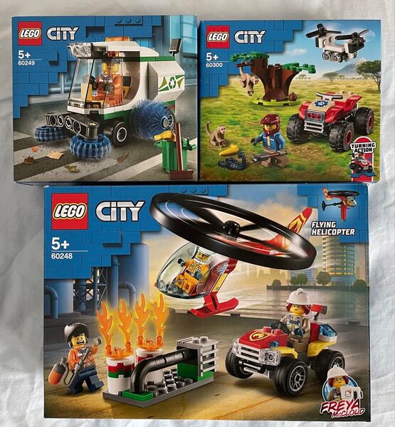 LEGOレゴcityシティ新品未開封60249道路清掃車60300どうぶつレスキューバギー60248消防ヘリコプター