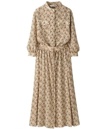 【tomas maier and uniqlo】シフォンプリントワンピース ワンピース 花柄 ロング丈