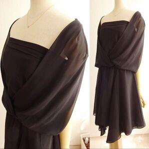日本製 シフォン フレアー綺麗 膝丈ワンピース フレアースカート ミニワンピース 可愛い 黒 M 結婚式