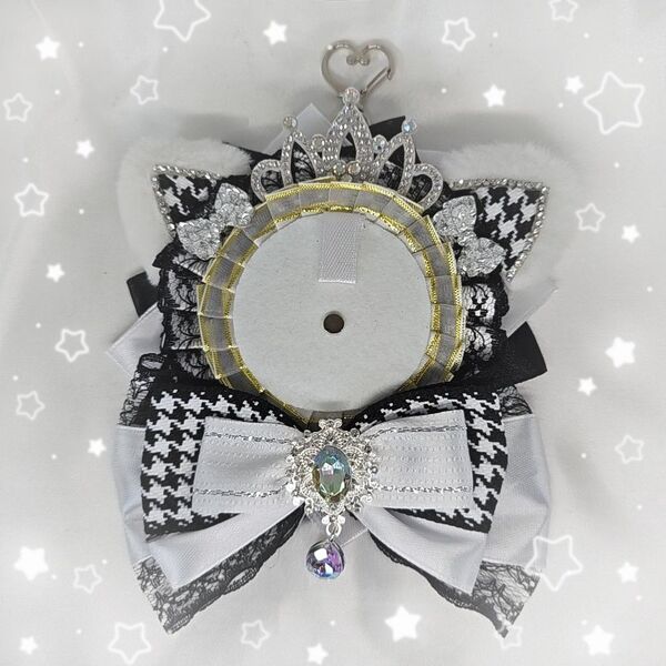ロゼット 痛ロゼット 推し活 白×黒にゃんこ ハンドメイド〈122〉