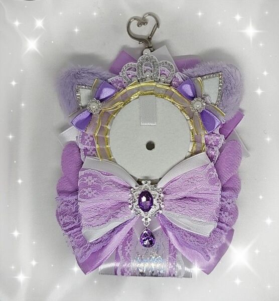 ロゼット 痛ロゼット 推し活 ライトパープルにゃんこ ハンドメイド〈119〉