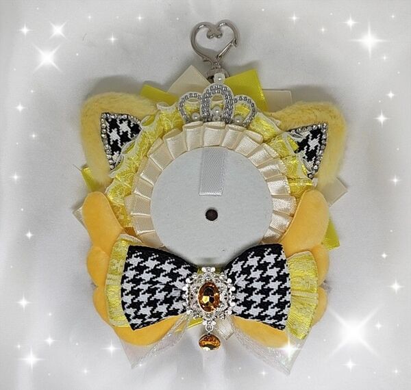 ロゼット 痛ロゼット 推し活 イエロー千鳥格子にゃんこ ハンドメイド〈125〉