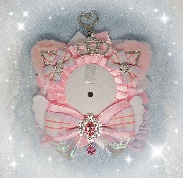 ロゼット 痛ロゼット 推し活 ピンクチェックにゃんこ ハンドメイド〈126〉