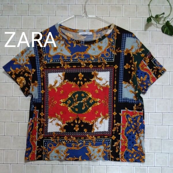 ●最終価格●【ZARA☆ザラ】スカーフ柄 半袖 T シャツ M ~ L ゆったり 大きめ マルチカラー