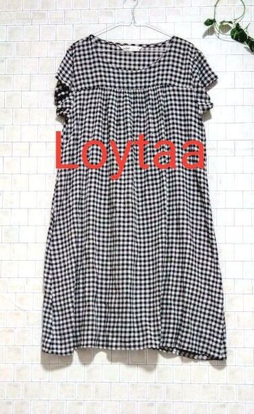 ●週末限定価格●手洗い済み【Loytaa☆ロユタ☆SM2系】ストレッチ素材 ギンガムチェック半袖ワンピース コットン99% 黒 L