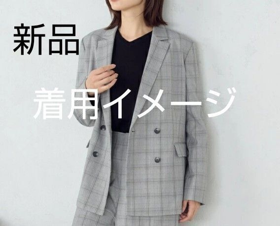 新品タグ付き【コルザ☆ハニーズ】チェック柄 春夏用 洗える テーラードジャケット ダブル L グレー