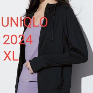 良品【UNIQLO☆ユニクロ】エアリズム 2024 UV カット フル ジップアップ メッシュパーカー 黒 XL