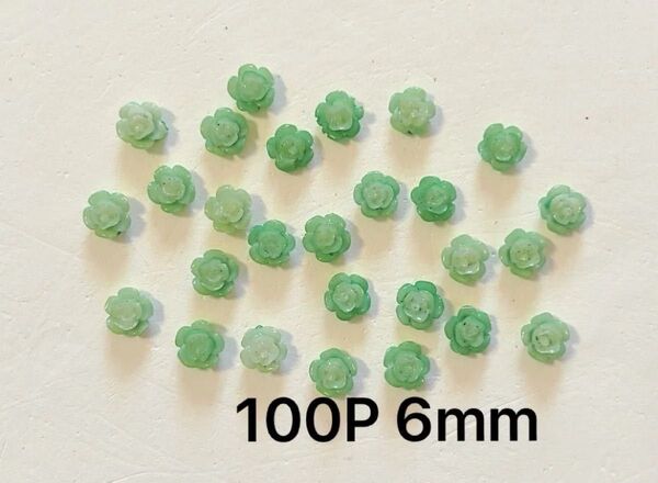 100P6mmグリーン3D花パーツ椿パーツネイルアートフラワーローズ立体薔薇緑色樹脂ミニ花ハンドメイドDIY アクセサリー手芸材料