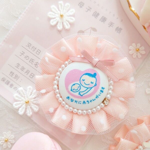 ふわふわチュールマタニティロゼット《サテン ローズピンク》マタニティマーク 両面マタニティマーク