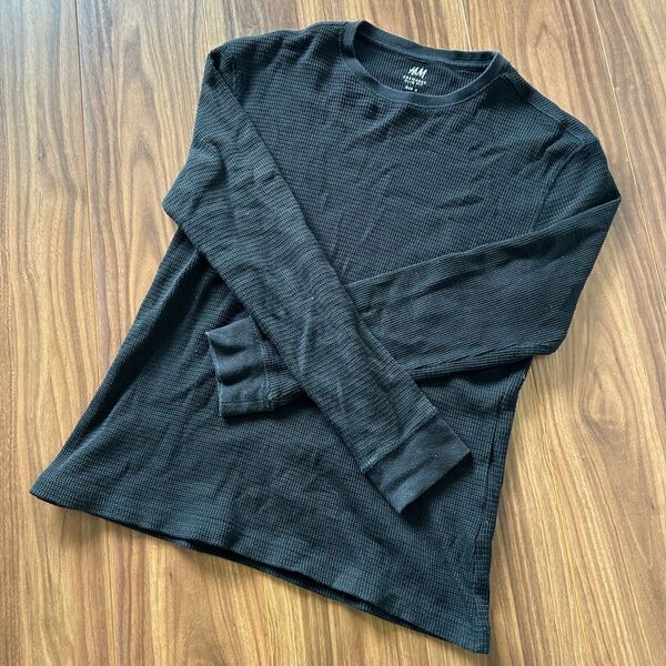 H&M ブラック ワッフルTシャツ 長袖 Sサイズ