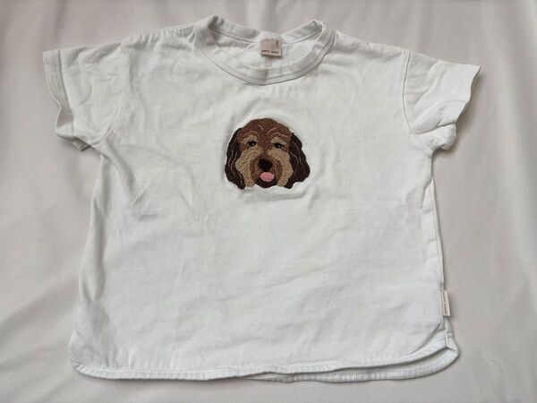 【訳アリ】petit main 犬刺繍 Tシャツ ホワイト 110