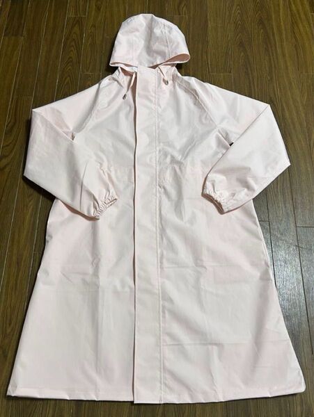 UVカット&撥水 パステルピンク フード付きロングレインコート