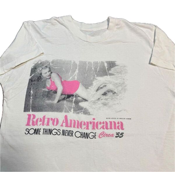 80s マリリンモンロー フォトTシャツ Retro Americana ヴィンテージTシャツ 白Tシャツ 半袖 プリントTシャツ