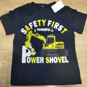 はたらくくるま 働く車 パワーショベルカー 半袖 Tシャツ エルフィンドール 120cm 黒