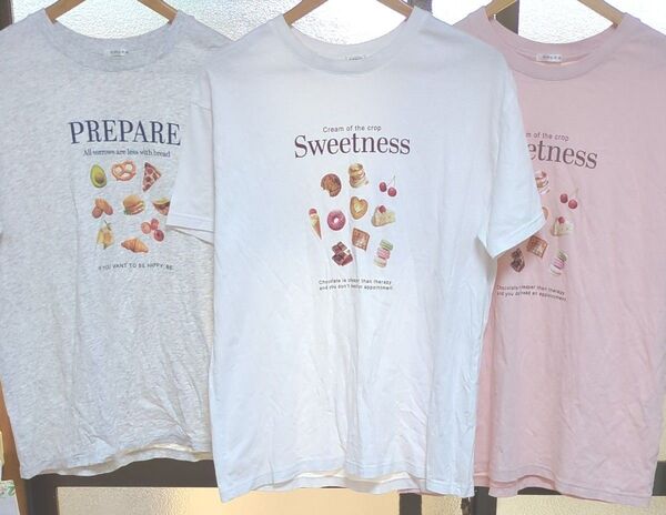 Honeys プリントTシャツ 半袖 ホワイト ピンク グレー 半袖ボーダーTシャツ ユニクロ 子猫プリントTシャツ Lサイズ