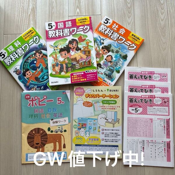 GW SALE中!2024年度版 教科書ワーク5年、ポピー体験セット