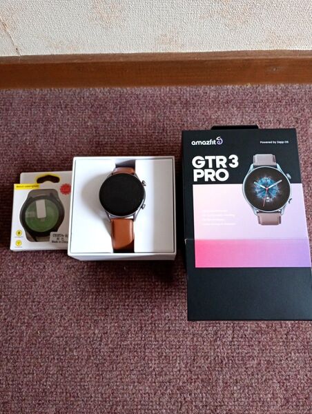 本日12日で終了。Amazfit GTR 3 Pro スマートウォッチ 保護フィルム付き ブラウン 未使用に近い。