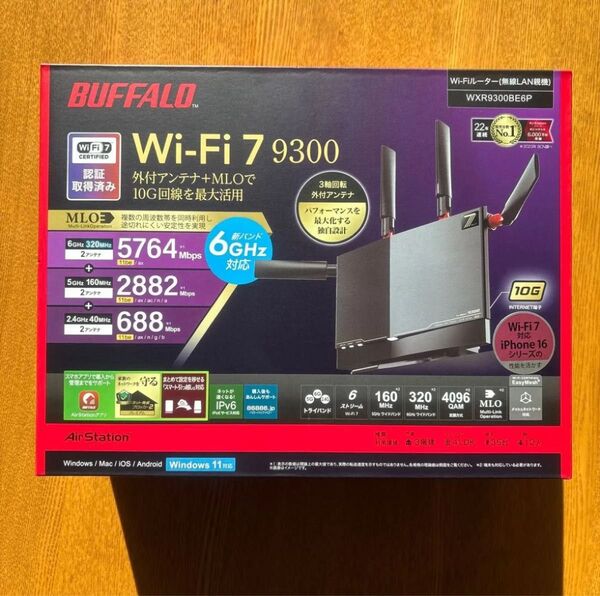 【新品/未開封】バッファロー Wi-Fi7対応トライバンドWi-Fiルーター AirStation WXR9300BE6P