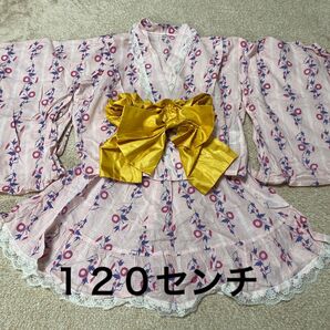 女の子 浴衣ドレス 120cm ピンク 花柄 甚平 浴衣 セパレート 夏祭り