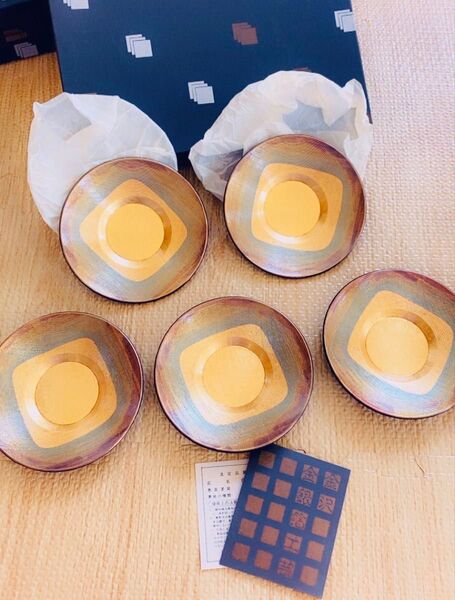 【新品】金沢金銀箔工芸 茶托 コースター 金箔 古代箔千箔茶托 HY-31 5枚セット