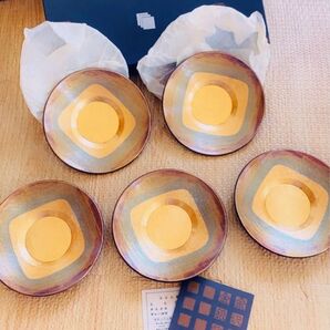 【新品】金沢金銀箔工芸 茶托 コースター 金箔 古代箔千箔茶托 HY-31 5枚セット まとめ売り