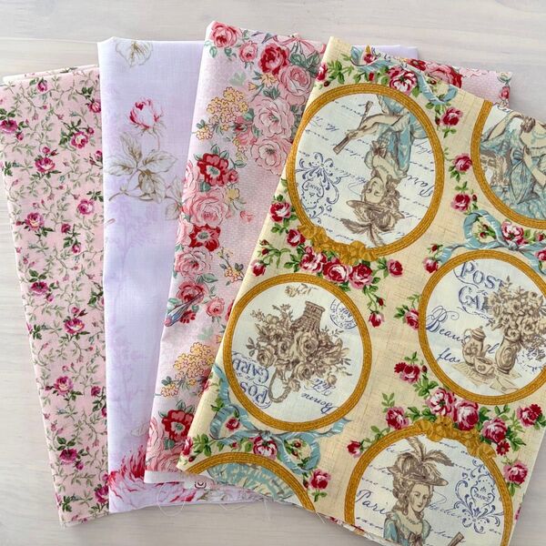 K-11 薔薇柄 カットクロス 4枚セット 花柄生地 ハンドメイド パッチワーク