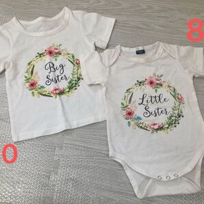 キッズ ベビー お揃い 姉妹 子供服 半袖Tシャツ ロンパース 花柄プリント 白 ペア 双子コーデ 写真撮影 家族写真 ファミリー