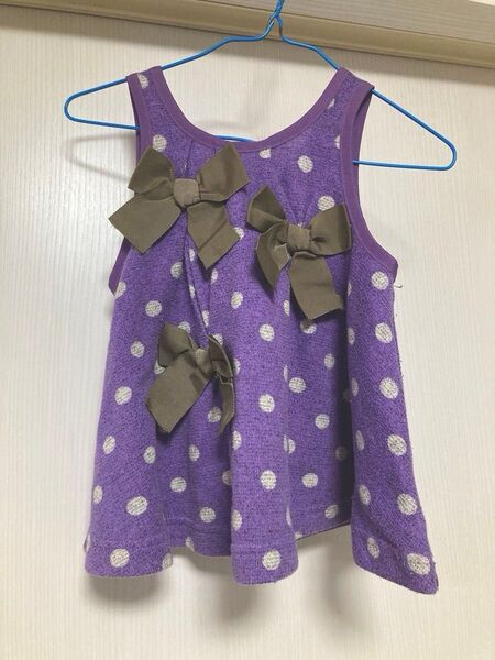 アナスイミニ ワンピース 90 紫 ベビー チュニック ドット 水玉 可愛い ノースリーブ リボン ドレス