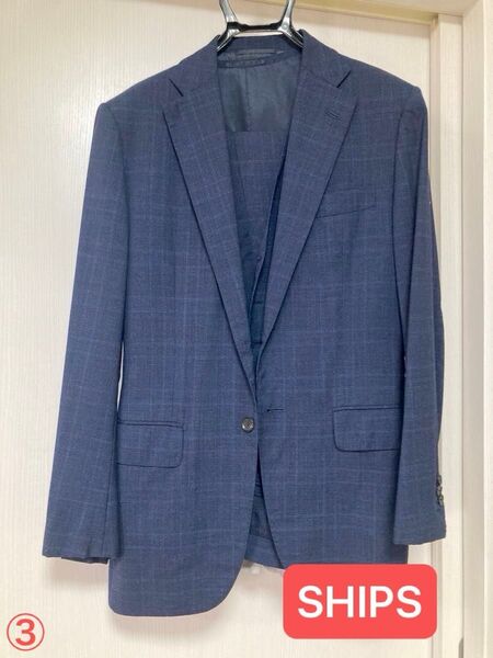 シップス メンズ スーツ 44 上下3点 紺 ネイビー グレンチェック セットアップ ジャケット スラックス ベスト ロロピアーナ