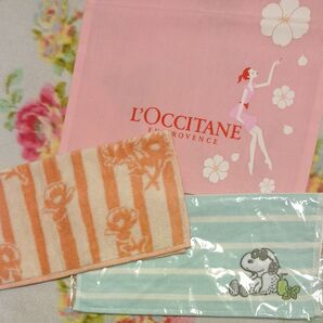 新品未使用 ロクシタン L’OCCITANE ハンカチ2枚 &巾着セット 花柄 女の子 スヌーピー