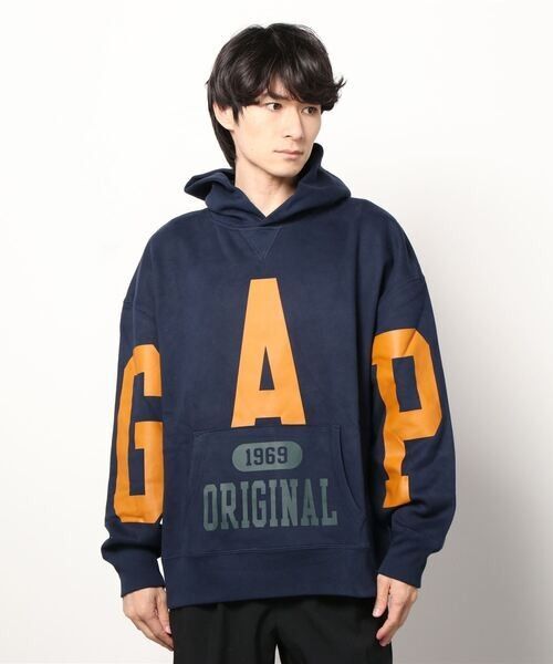 <送料無料>★新品★GAPロゴパーカー ネイビー 裏起毛 Lサイズ相当