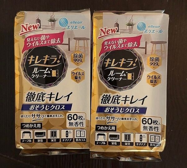エリエール 大正製薬 キレキラルームクリーナー徹底キレイ お掃除クロス60枚×2個 無香料 天然ゴム極うす手袋M 10枚入セット