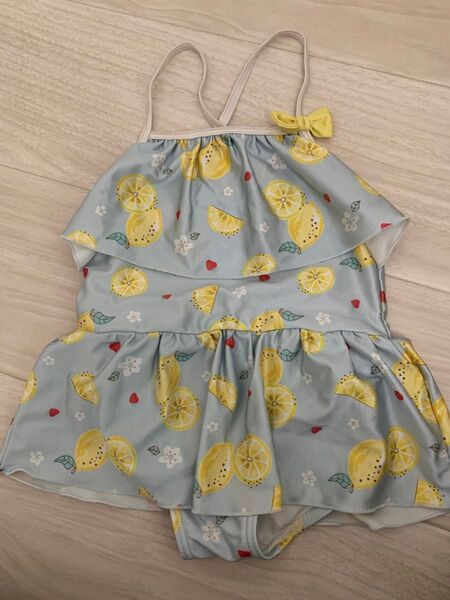 レモン柄フリル水着 110cm 女の子 ワンピース水着