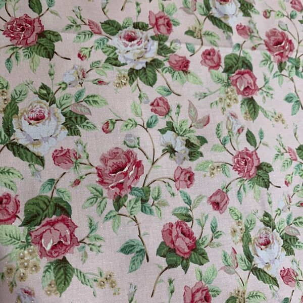 yuwa 生地 ラメ入り くすみピンク 薔薇 50cm×生地幅