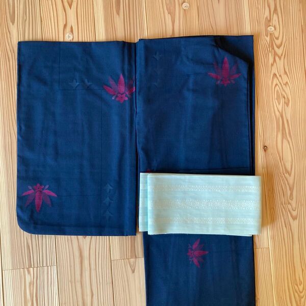 夏用着物 紺色 飛び柄 単衣 身丈158cm