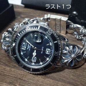 【ZHOWE】黒サブ型 プラスクロス IDボックス エクストラファンシーチェーン ウォッチブレスレット 腕時計 925刻印