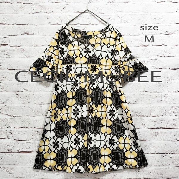 【総柄】セシルマクビー CECIL Mc BEE ボートネック ワンピース フレア