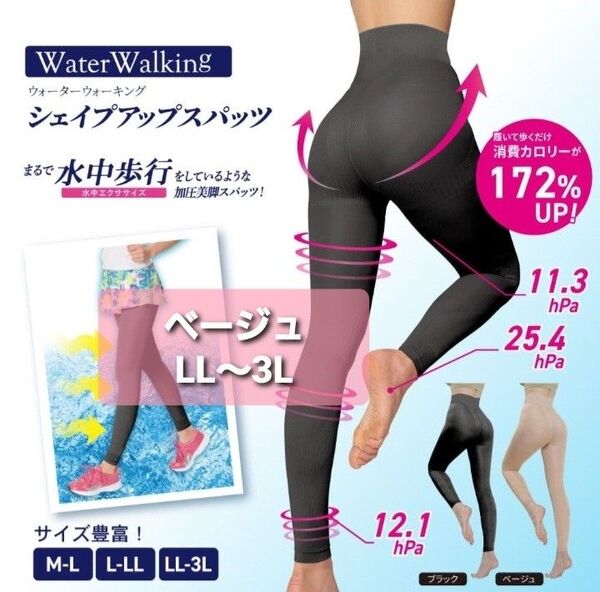 ☆新品☆ ウォーターウォーキングシェイプアップスパッツ 着圧スパッツ 骨盤矯正 補正下着 加圧スパッツ ベージュのみ LL~3L