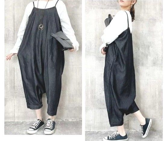 オールインワン サロペットパンツ デニム サルエルパンツ ワンピース ゆったり Mサイズ