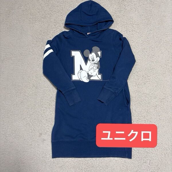 UNIQLO ユニクロ ワンピース スウェット ディズニー ミッキー Mサイズ 膝丈 Disney ネイビー