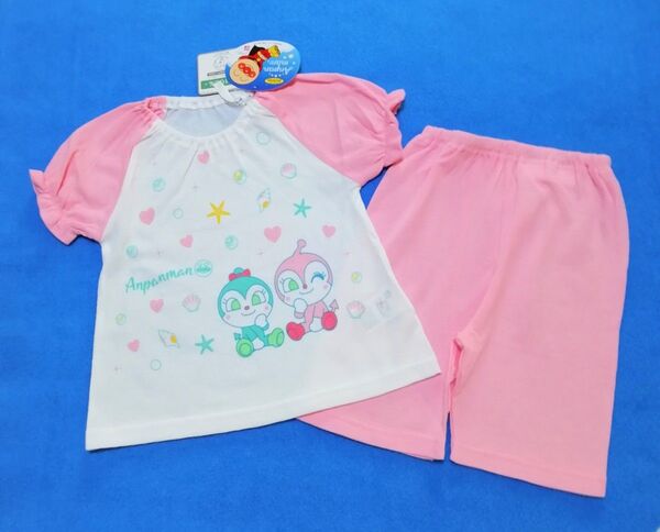 100cm新品 アンパンマン ドキンちゃんコキンちゃんシェル柄半袖パジャマ ピンク