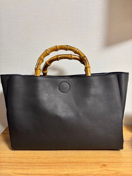 バンブーハンドル 2way ショルダーバッグ ハンドバッグ