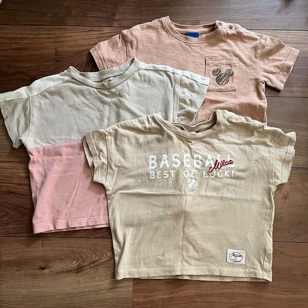 90㎝ Tシャツ 半袖 トップス ミッキーマウス 3枚セット シンプル