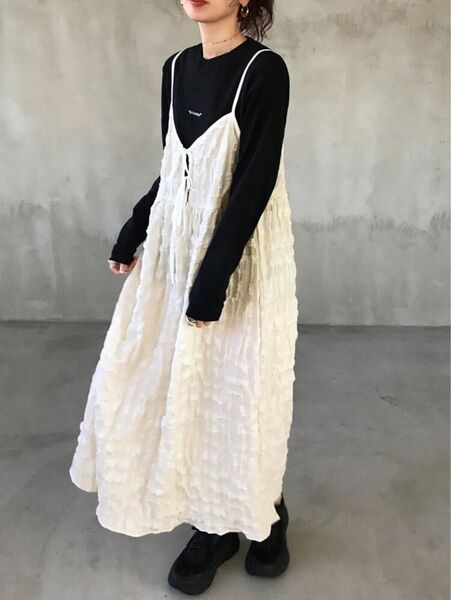 アイボリー キャミワンピース ロング丈 XL ロングワンピース