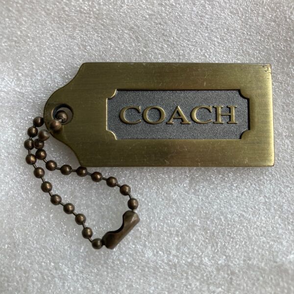 COACH/コーチ■ボールチェーン キーホルダー バッグチャーム タグ 金属プレート 両面ロゴ■真鍮カラー